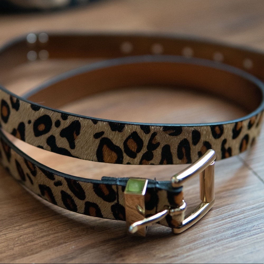 Michael Kors Leopard Print Belt with Gold Buckle